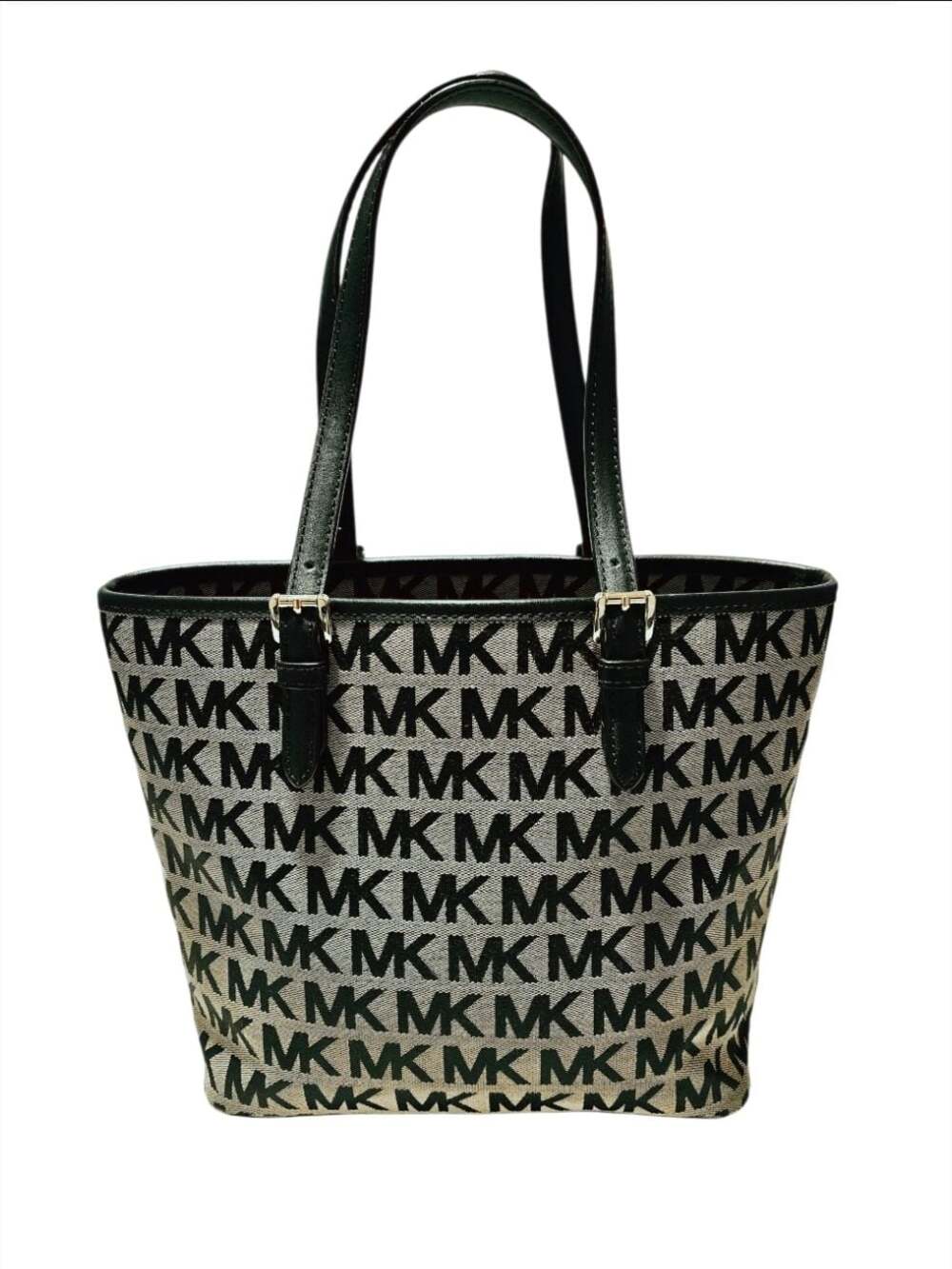 Michael Kors Jet Set Signature Jacquard Medium Snap Pocket Tote Bag EUC